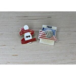 Set of 2 VTG Reno Women's WBA & WIBC Bowling Tournament Enamel Lapel Brooch Pins